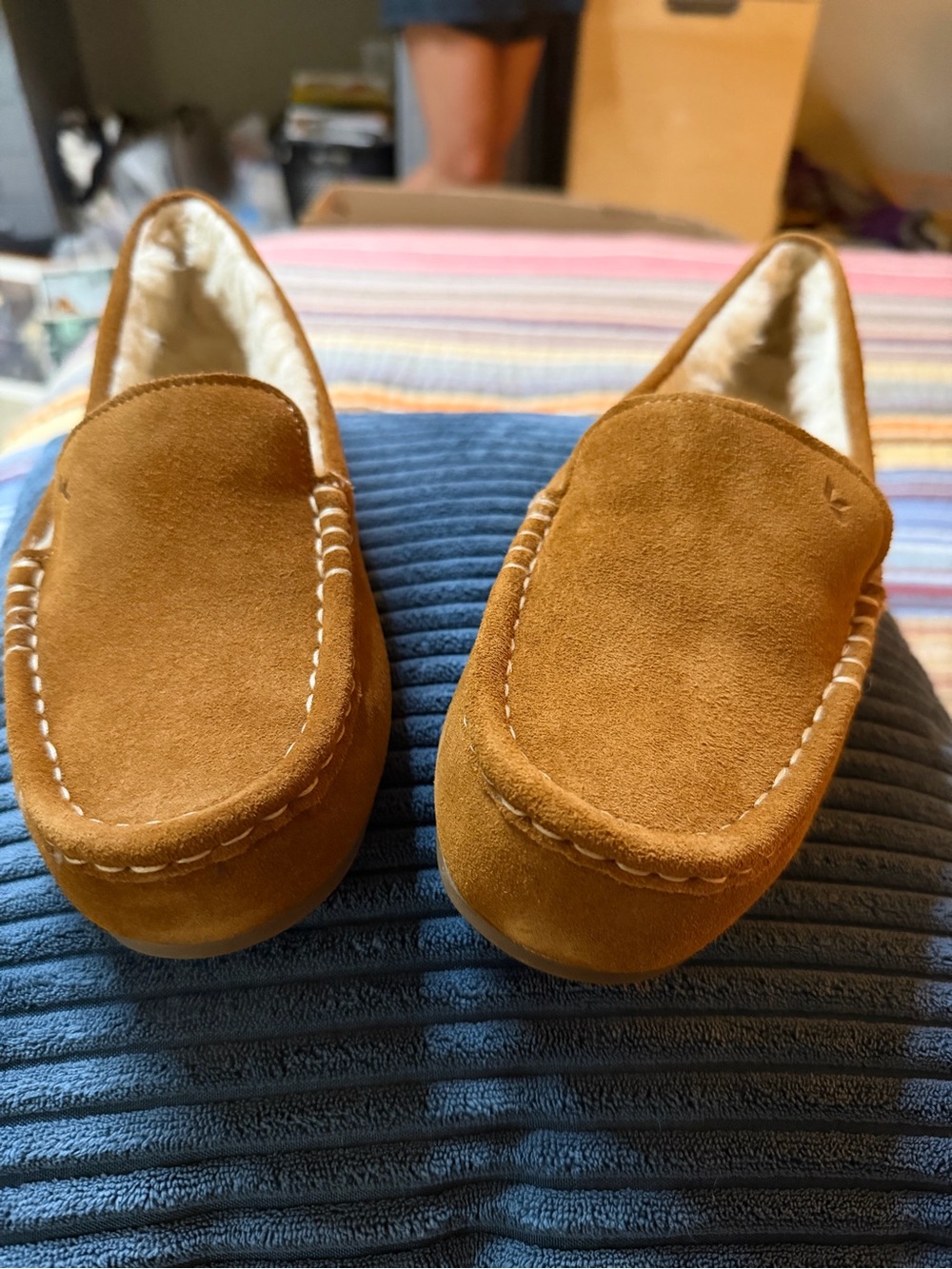 Women’s Suede Moccasin Slippers in Brown
